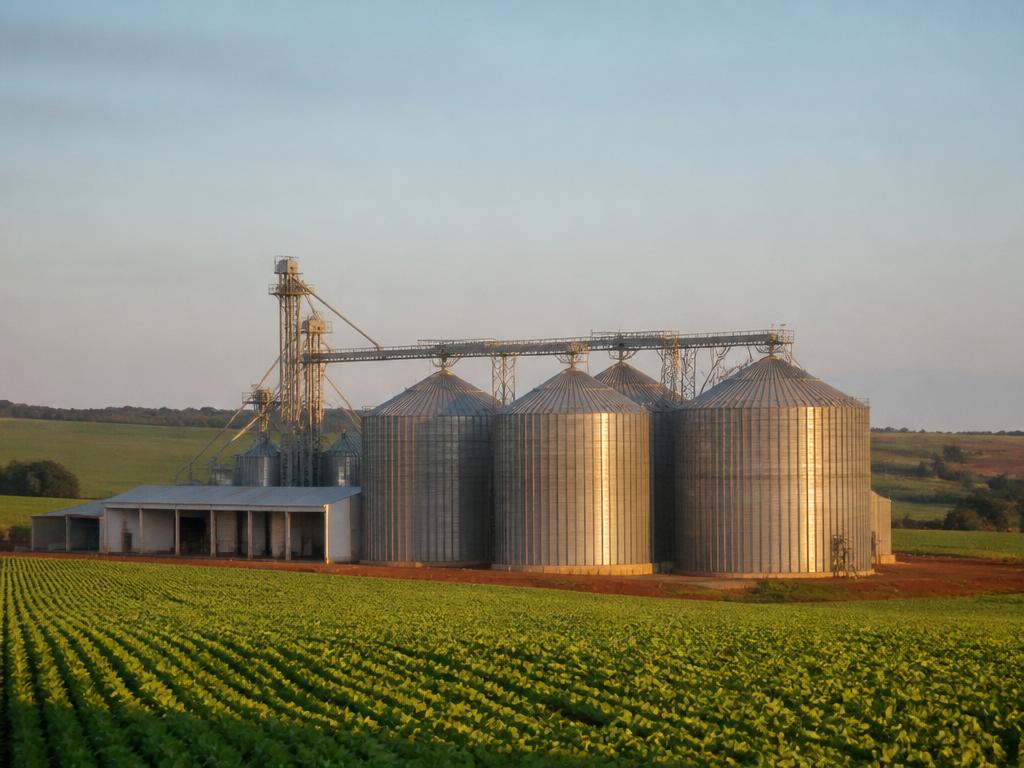 Silos de armazenagem de grãos em propriedade rural